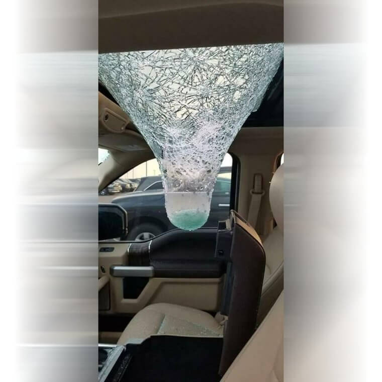 Hail Came Crashing Through This Sunroof