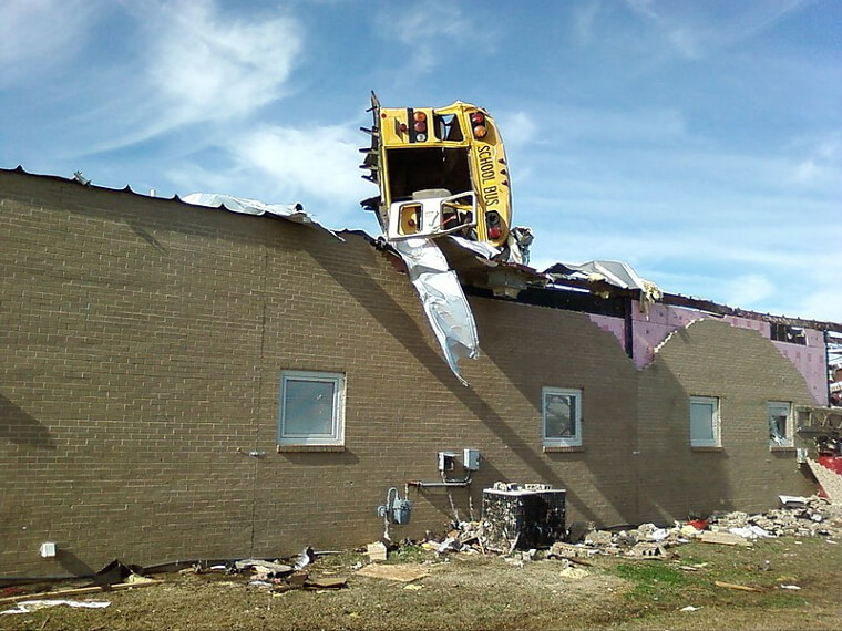 A Tornado Dropped This Bus Onto a School